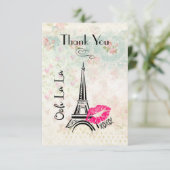 Ooh La Paris Eiffel Tower Vielen Dank Dankeskarte (Stehend Vorderseite)