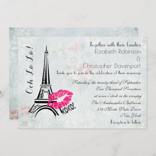 Ooh La Paris Eiffel Tower Wedite Einladung (Vorne/Hinten)