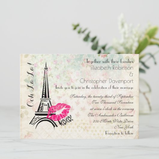 Ooh La Paris Eiffel Tower Wedite Einladung (Stehend Vorderseite)