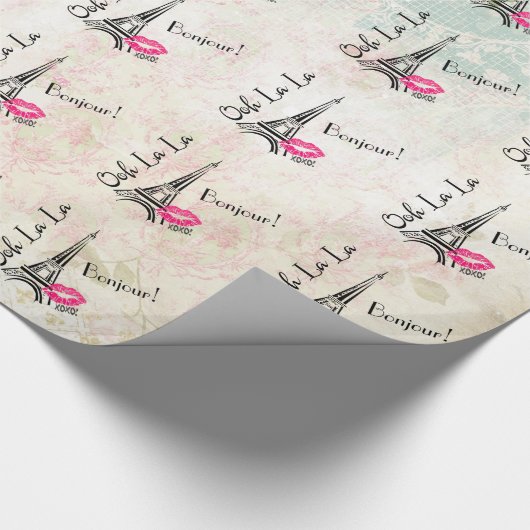 Ooh La Paris Eiffelturm auf Vintagem Muster Geschenkpapier (Ecke)