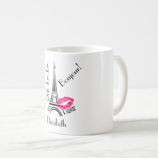 Ooh La Paris Eiffelturm mit rosa Lippen Kaffeetasse (VorderseiteRechts)