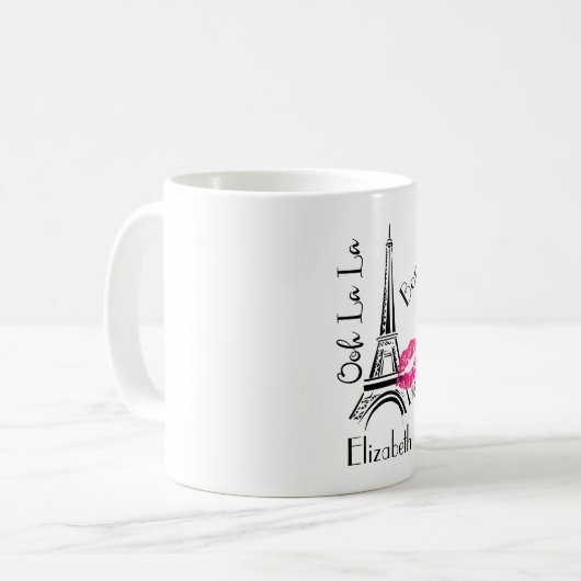 Ooh La Paris Eiffelturm mit rosa Lippen Kaffeetasse (Vorderseite Links)