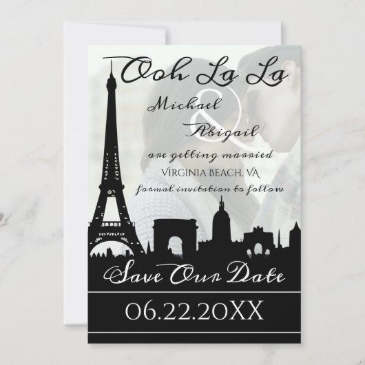 Ooh La Paris Skyline Custom Foto Save The Date (Vorderseite)
