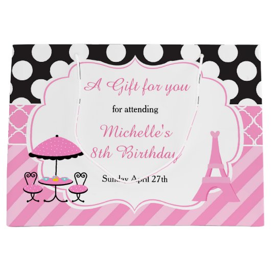 Ooh la Paris Tea Birthday Party Danke Große Geschenktüte (Vorderseite)