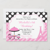 Ooh la Paris Tea Birthday Party Einladung (Vorderseite)