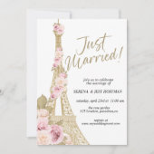 Ooh La, Paris theme, Just Married, Eiffelturm Einladung (Vorderseite)