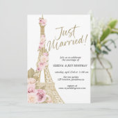 Ooh La, Paris theme, Just Married, Eiffelturm Einladung (Stehend Vorderseite)