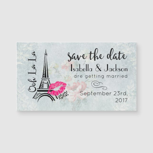 Ooh La Pink Lips Eiffelturm Save the Date Magnetkarte (Vorderseite)