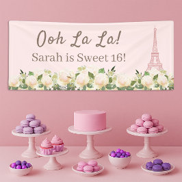 Ooh La Sweet 16 Eiffelturm Rosa Weiße Blüte Banner