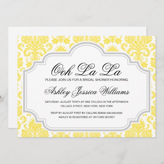 Ooh La Yellow Damask Bridal Dusche Einladungen (Vorne/Hinten)