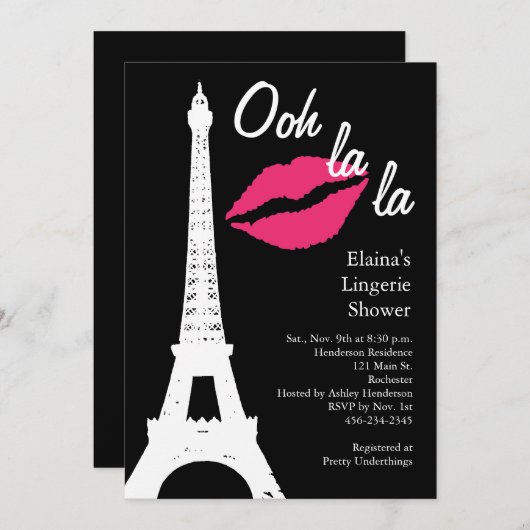 Ooh Lala! Wäsche-Duschen-Einladung Einladung (Vorne/Hinten)