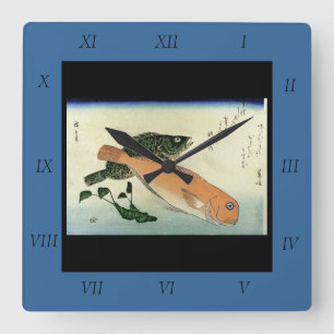 Oomon-hata & Shiro-amadai - Hiroshige's Fish Print Quadratische Wanduhr