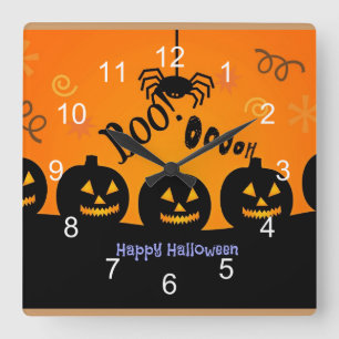 Oooh! Frohes Halloween in Orange und Schwarz Quadratische Wanduhr