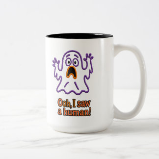 Oooh, I Saw a Human! – Funny Ghost Halloween Zweifarbige Tasse