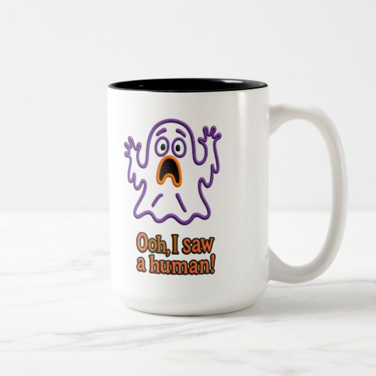 Oooh, I Saw a Human! – Funny Ghost Halloween Zweifarbige Tasse (Rechts)
