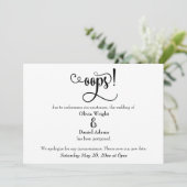 "Oops!" Humorvolle verspätete Hochzeitserklärung Einladung (Stehend Vorderseite)