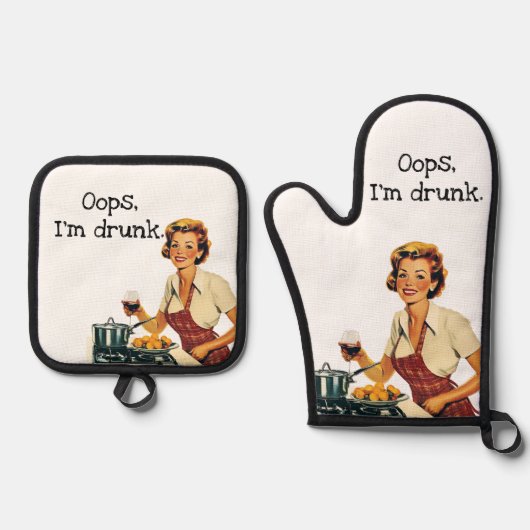 Oops ich bin Dunk Sarcastic Retro Hausfrau Ofenhandschuh & Topflappen-Set (Vorderseite)