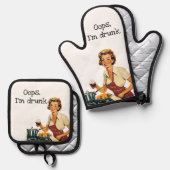 Oops ich bin Dunk Sarcastic Retro Hausfrau Ofenhandschuh & Topflappen-Set (Vorderseite/Rückseite)