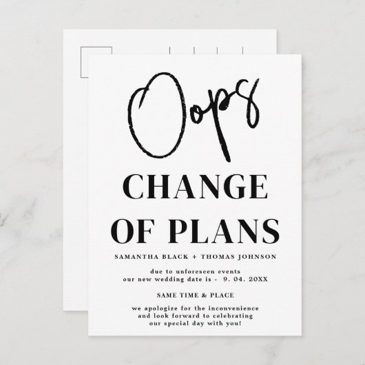 Oops verschoben Hochzeit Datum Ankündigung Postkar (Vorne/Hinten)