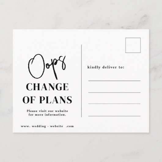 Oops verschoben Hochzeit Datum Ankündigung Postkar (Rückseite)