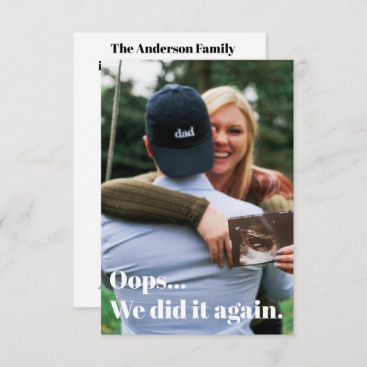 Oops wir haben es wieder Schwangerschaftsankündigu Dankeskarte (Vorne/Hinten)