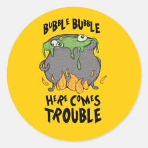 Oozy Cauldron Hier kommt Trouble Halloween Sticker