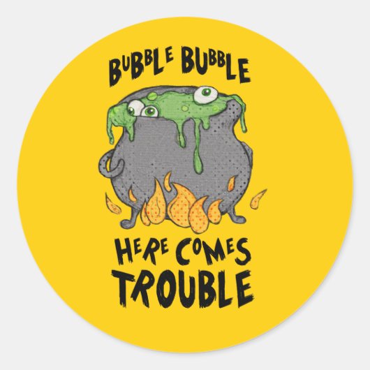 Oozy Cauldron Hier kommt Trouble Halloween Sticker (Vorderseite)