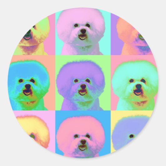 Op Art - Bichon Frise - Cody Runder Aufkleber (Vorderseite)