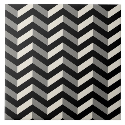 Op Art Black and White Zickzack Pattern Fliese (Vorderseite)