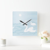 OP Art Blue Swan Drift  Quadratische Wanduhr (Zuhause)