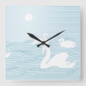OP Art Blue Swan Drift Tasse Quadratische Wanduhr (Vorderseite)