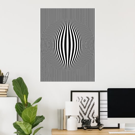 Op Art Bulding Vertikale Streifen Schwarz-Weiß Poster (Heimbüro)