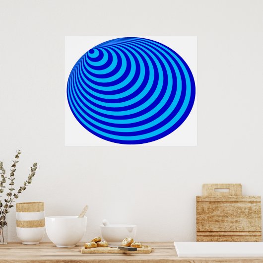 Op Art Bullseye Excentric Blue Bale Blue Poster (Küche)