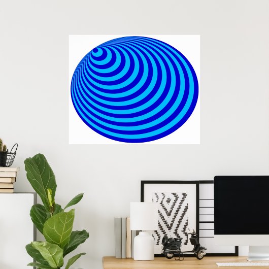Op Art Bullseye Excentric Blue Bale Blue Poster (Heimbüro)