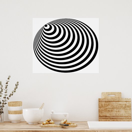 Op Art Bullseye Excentric Schwarz-weiß Poster (Küche)