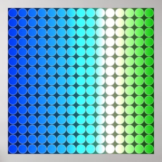 Op Art Gradient Polka Dots Blue Green White Poster