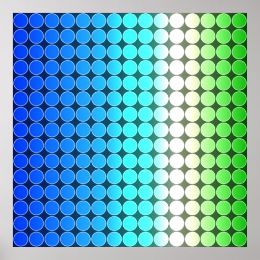 Op Art Gradient Polka Dots Blue Green White Poster (Vorne)