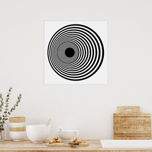 Op Art Horizontal Circles Black and White 01 Poster (Küche)