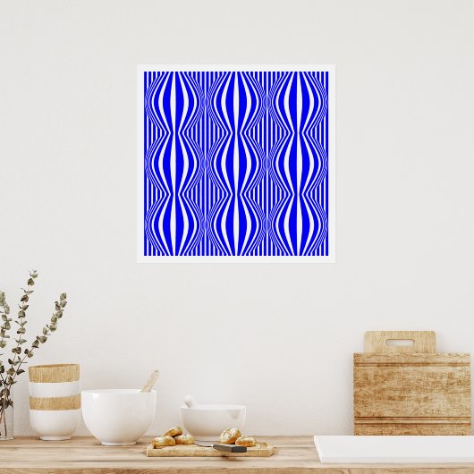 Op Art Lines and Spheres 02 - Blau und Weiß Poster (Küche)