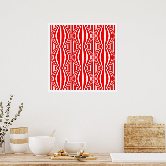 Op Art Lines and Spheres 02 - Rot und Weiß Poster (Küche)