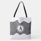 Op Art mit schwarz-weiß gewellten Linien und Buchs Tasche (Vorderseite)