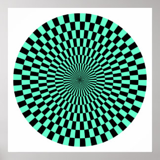 Op Art Wheel - Türkis und Schwarz Poster