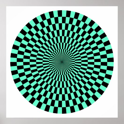 Op Art Wheel - Türkis und Schwarz Poster (Vorne)