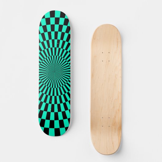 Op Art Wheel - Türkis und Schwarz Skateboard (Vorderseite)