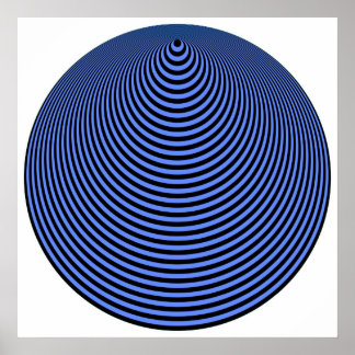 Op Art zentrierte Kreise Blau über Schwarz Poster