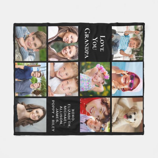 Opa 10 FotoCollage Schwarz Fleecedecke (Vorderseite (Horizontal))