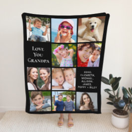 Opa 10 FotoCollage Schwarz Fleecedecke