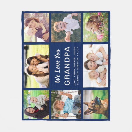 Opa 8 Foto Collage Navy Blue Fleecedecke (Vorderseite)