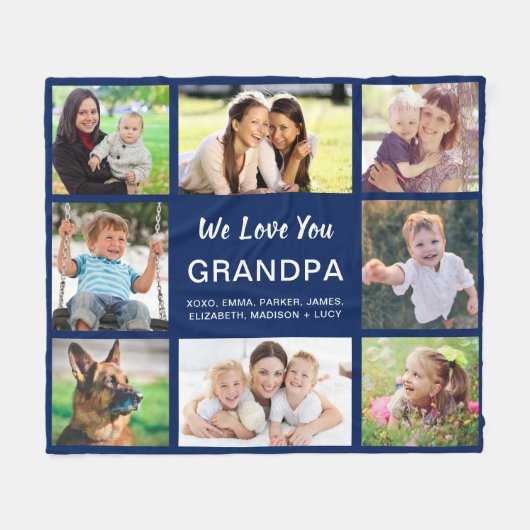 Opa 8 Foto Collage Navy Blue Fleecedecke (Vorderseite (Horizontal))
