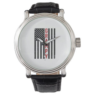 Opa Amerikanische Flagge Patriotisch Vintage-Vekto Armbanduhr